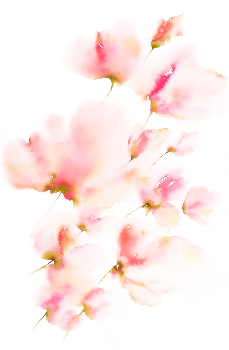 Delicate beautiful flowers, watercolor floral art Spring by Olya Grigo