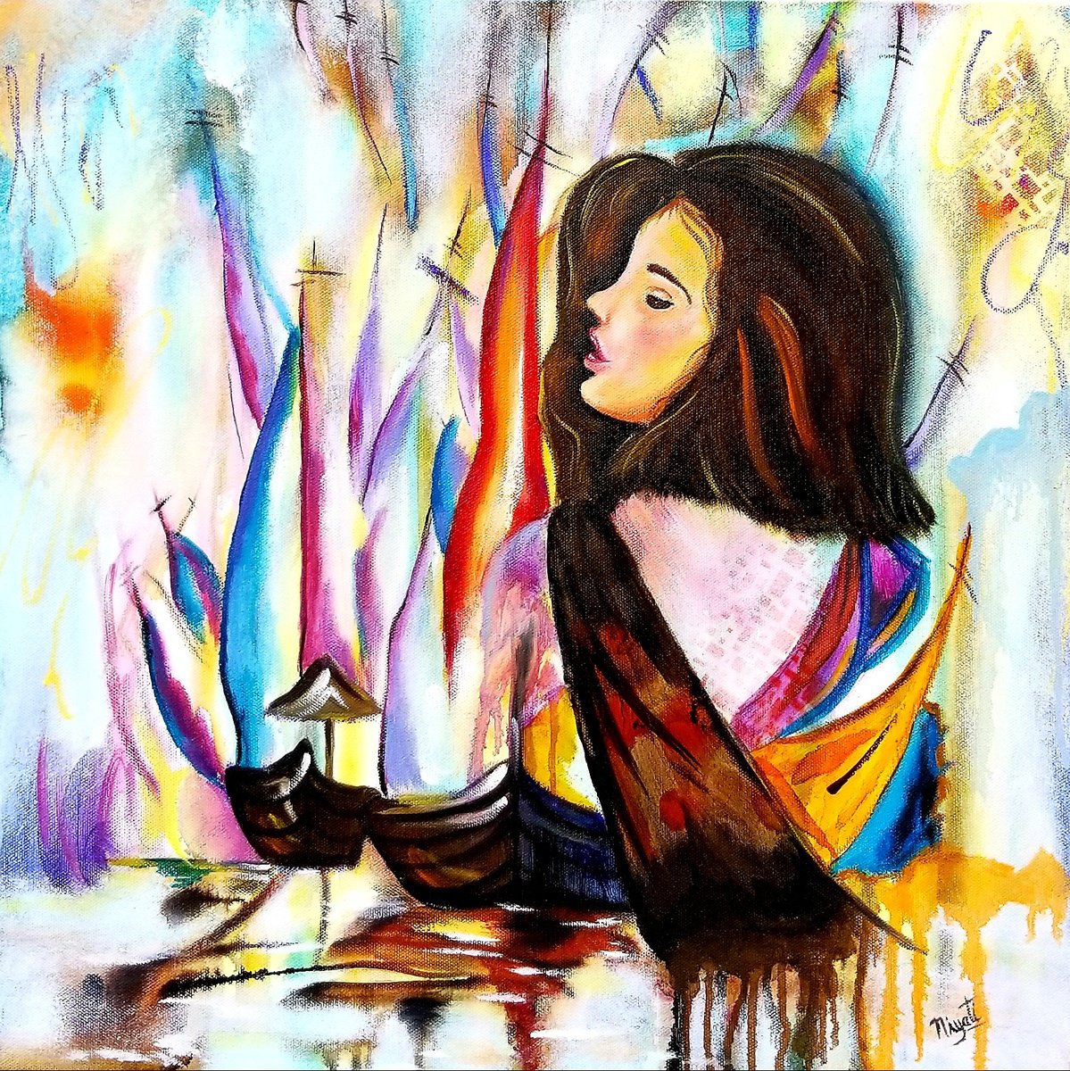 Impressionistic Portrait Oil Painting By Niyati Jiwani, 20 X 20", Recall, Original Artwork