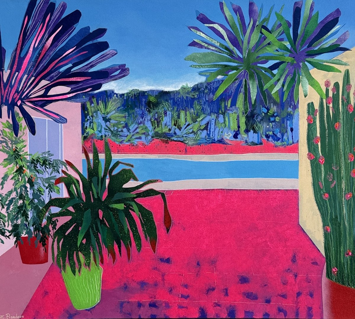 Abstract Landscape Acrylic Painting By Elizaveta Pugacheva, 35 X 31, Coworking, Original Artwork