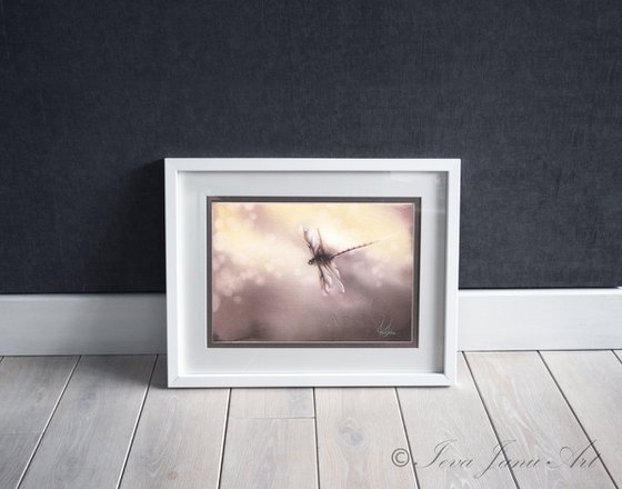 Glimpse XI - Sunset Dragonfly Watercolor Painting