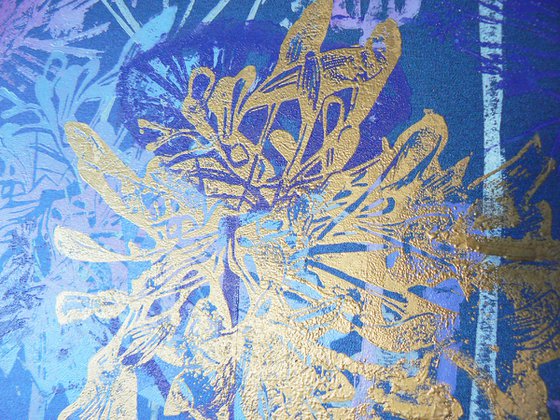 Flora and fauna  (#1) on blue moon Fabriano card