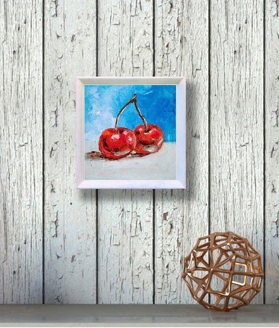 Couple Cherries Painting Original Art Fruit Artwork Berries Still Life Wall Art