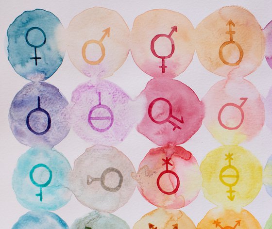 Watercolor collection of signs of different modern genders