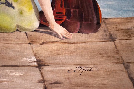 Pink Floyd. Oil painting with famous band.Women,girls.See,mountains and landscape. Sex girls