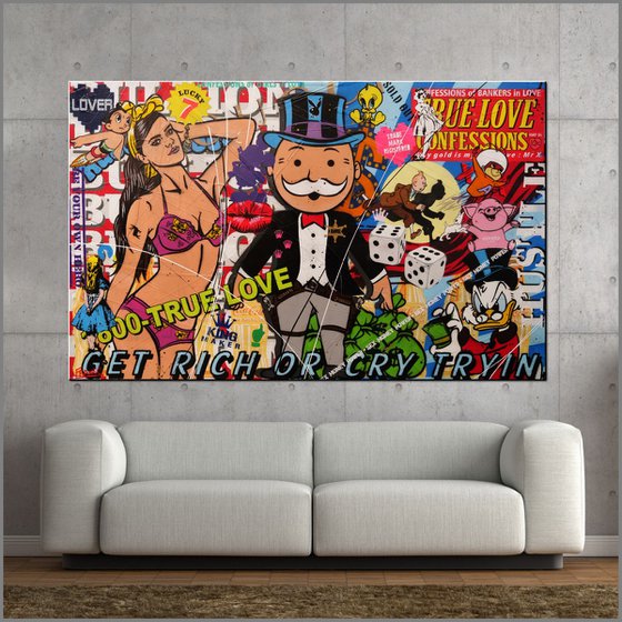 Monopoly Bankers Gold 160cm x 100cm Monopoly Man Textured Urban Pop Art