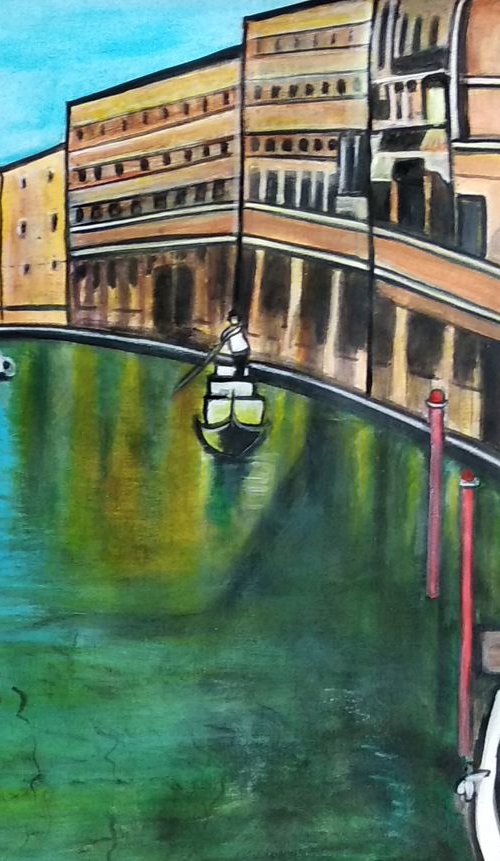Morning in Venice Italy canal painting on sale by Manjiri Kanvinde