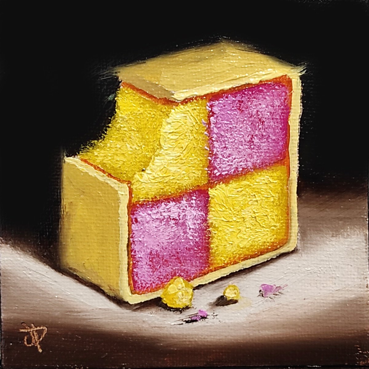 Little Battenberg cake slice still life by Jane Palmer Art