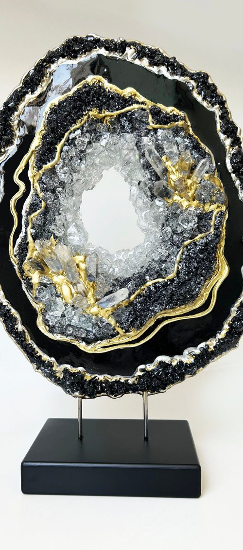 Geode Slice  Black & Gold by Alexandra Dobreikin