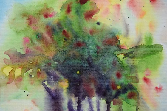 Abstract tree painting, abstract original watercolor art, colorful home decor