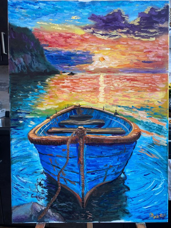 Fishing boat at sunset