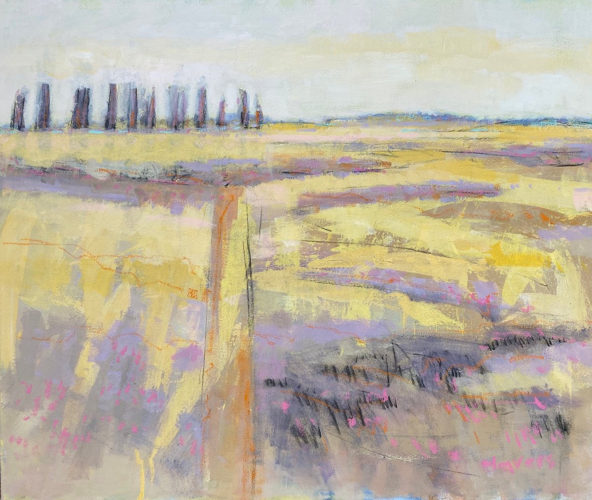 Impressionistic Landscape Acrylic Painting By Chrissie Havers, 41 X 35, Wheatfields, Original Artwork