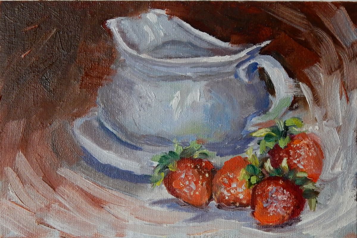 Cup with strawberries. by Vita Schagen