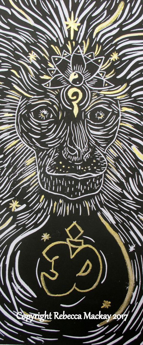 Golden Langur Monkey-Linocut Print-The Gold Edition by Rebecca Mackay