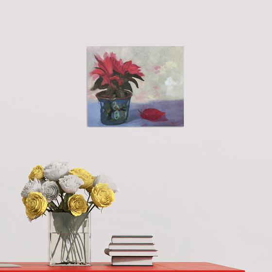 Pot of Poinsettias - An original still life oil painting