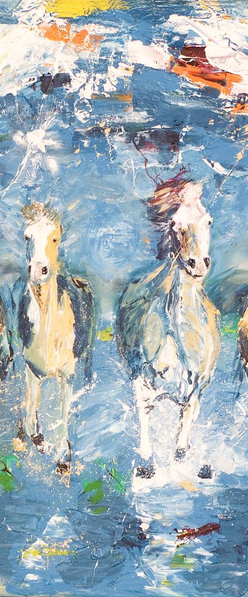 Horse painting - Four horses 100 x 100 cm. by Oswin Gesselli