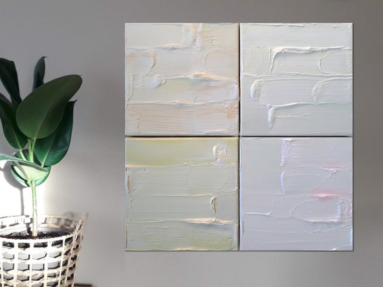 "Brushstrokes from My Heart #3 (Almost White)" Polyptych-4 parts