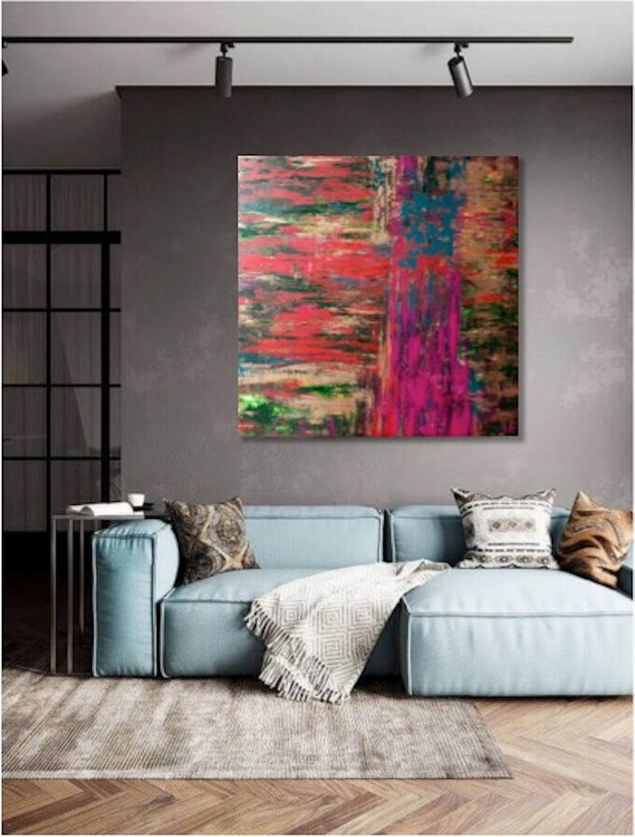Urban Frequencies original acrylic painting by Elena Parau, 100x100x4 cm (2021) by Elena Parau