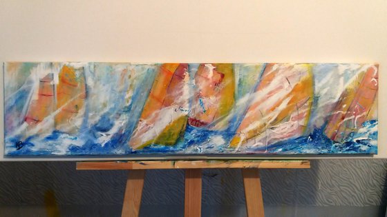 "Sailing II",  original Mexid Media painting, 80x20x2cm