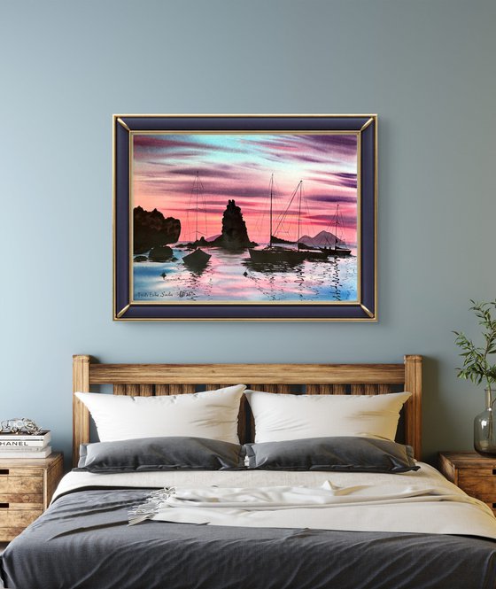 Yachts silhouette Colorful Sky