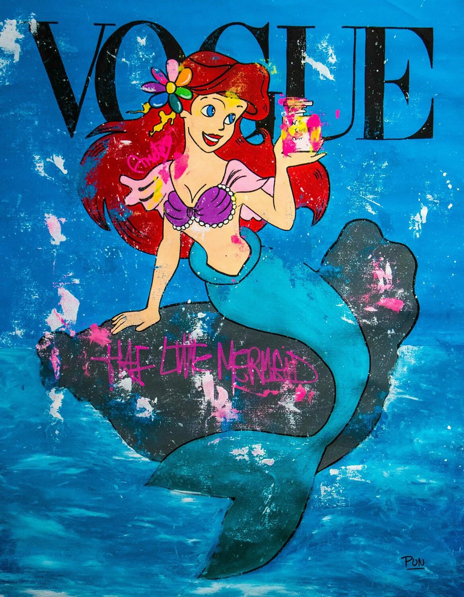 Urban And Pop Acrylic Painting , The Little Mermaid Vogue Cover By Carlos Pun Art, 28 X 35, Artwork For Sale On Artfinder