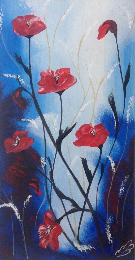 Red Poppies against a blue sky