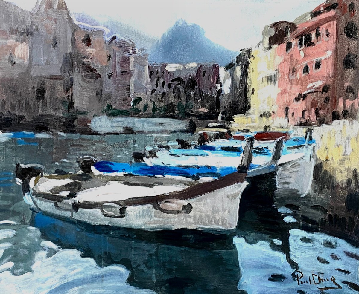 Impressionistic Cityscapes Acrylic Painting By Paul Cheng, 24 X 20", Semi-Abstract Cityscape No.6, Original Artwork