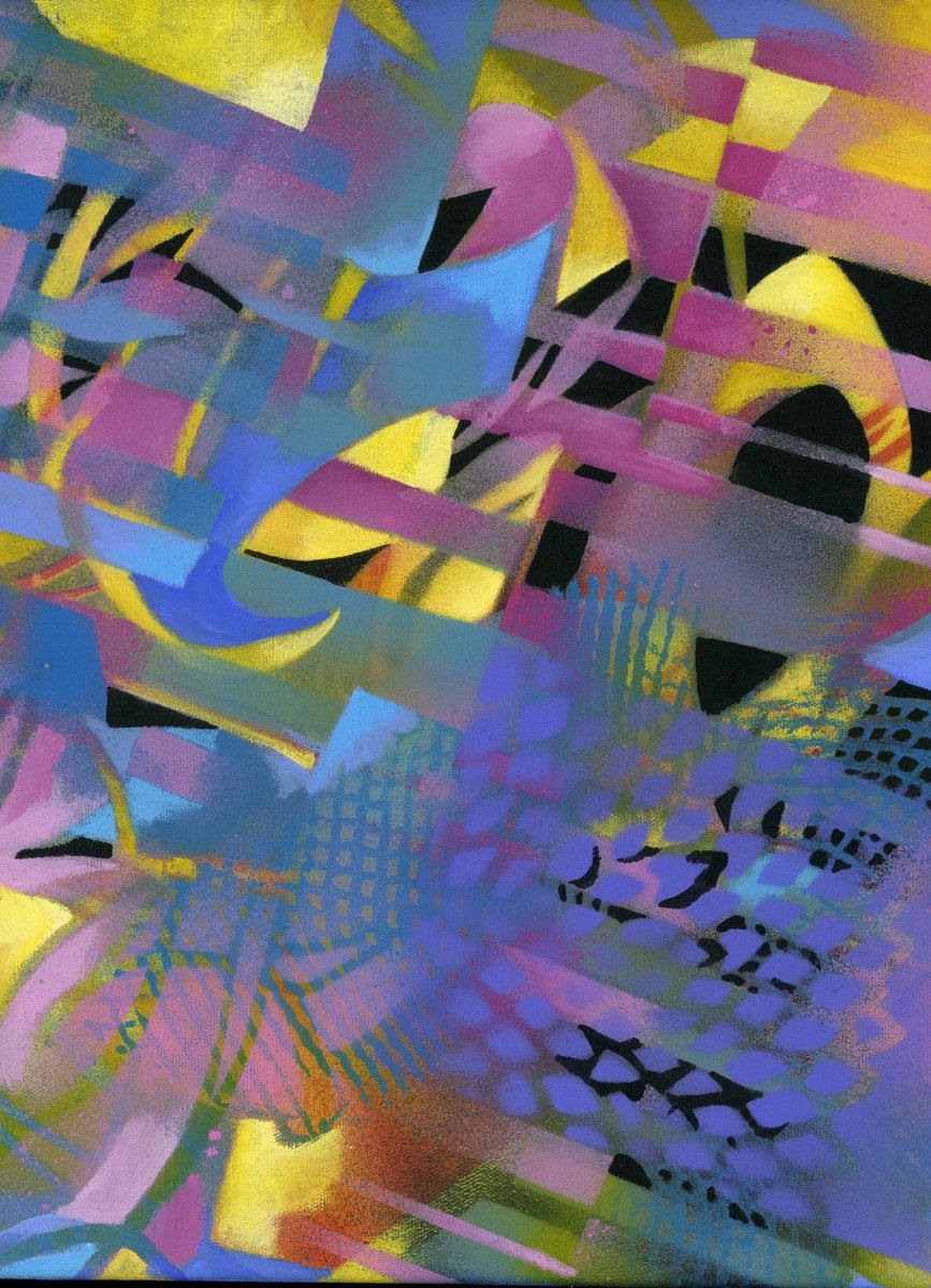 Geometric Abstract Acrylic Painting By Alfred Ng, 12 X 16, Nettings, Original Artwork