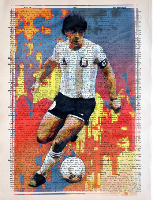Diego Maradona - The Football Legend - Collage Art on Large Real English Dictionary Vintage Book Page by Jakub DK - JAKUB D KRZEWNIAK