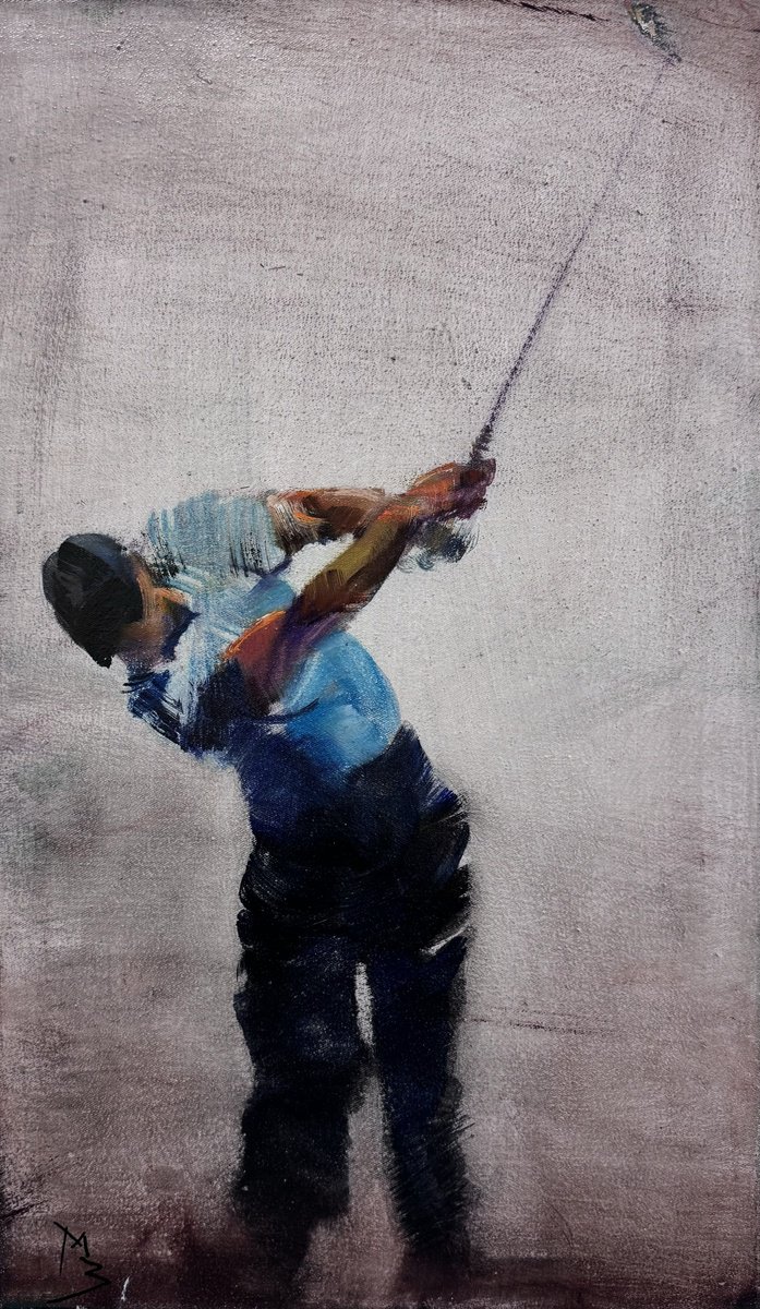 Expressive Portrait Oil Painting By Milan Baltic, 12 X 20", Open Championship 8, Original Artwork