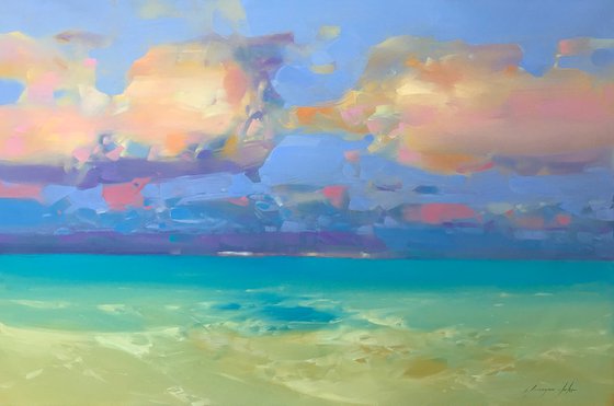 Turquoise Breeze, Original oil painting, Handmade artwork, One of a kind