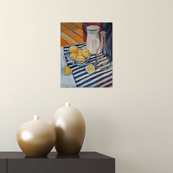 Still life with striped drapery