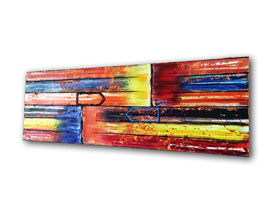 "The Grown-Ups Are Talking" - Original Xt Large PMS Abstract Triptych Oil Paintings On Canvas and Recycled Wood - 76" x 26"