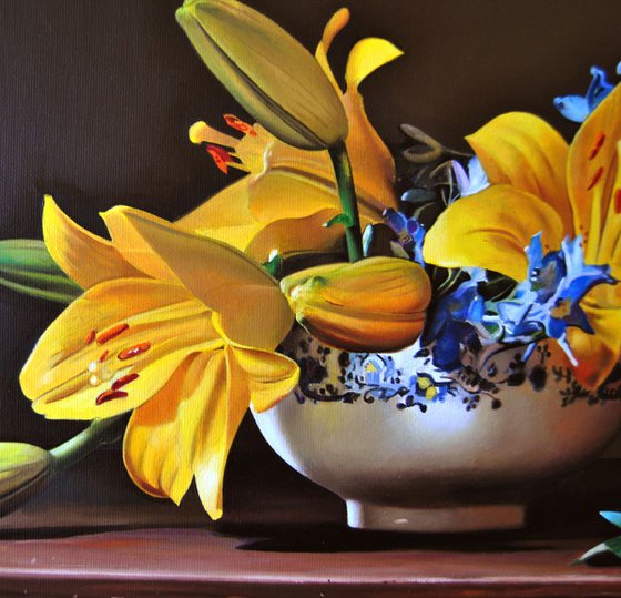 Still life with yellow flowers