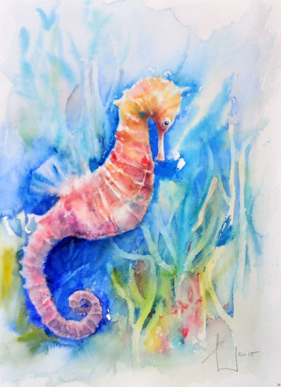 HORSE WHO SWIMM  original watercolour