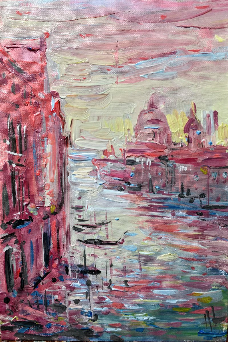 Impressionistic Cityscapes Acrylic Painting By Altin Furxhi, 8 X 12, Venice, Original Artwork
