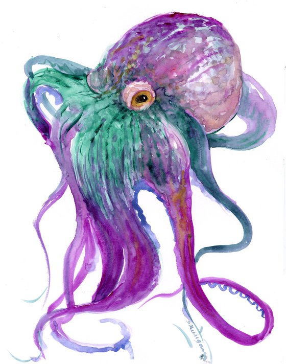 Octopus, Purple and Turquoise