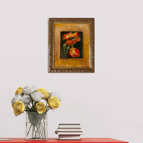 Gorgeous Poppy flowers in golden frame