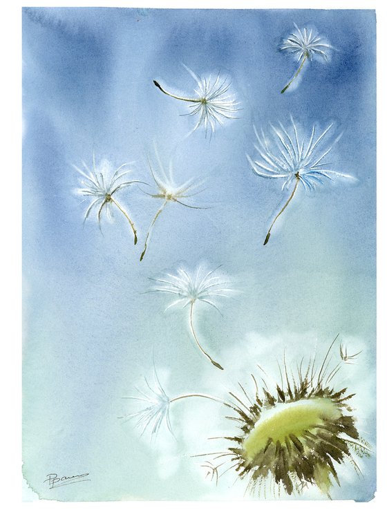 Dandelion Seeds Painting - Original Watercolor Painting