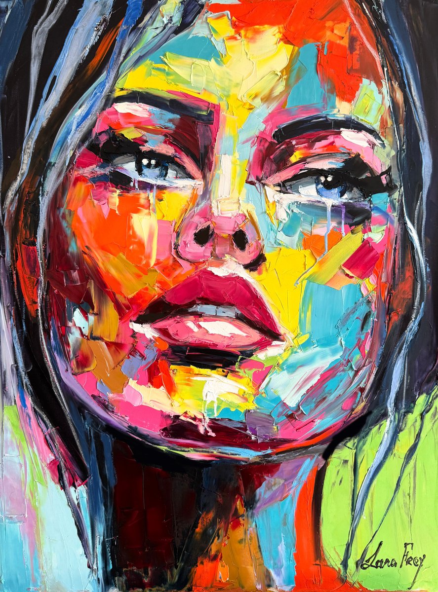 Expressive Portrait Oil Painting By Lana Frey, 24 X 31", Poetry Of Fire, Original Artwork