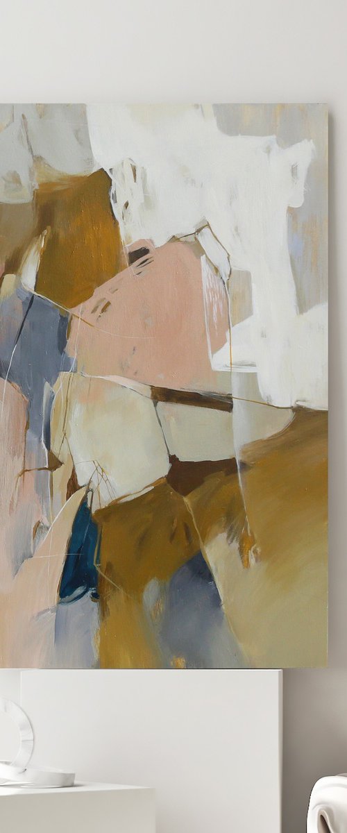 "Melody 5" Abstract pink brown acrylic art by Nina