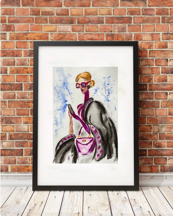 New York. Fashion Girl - Original Watercolor Painting