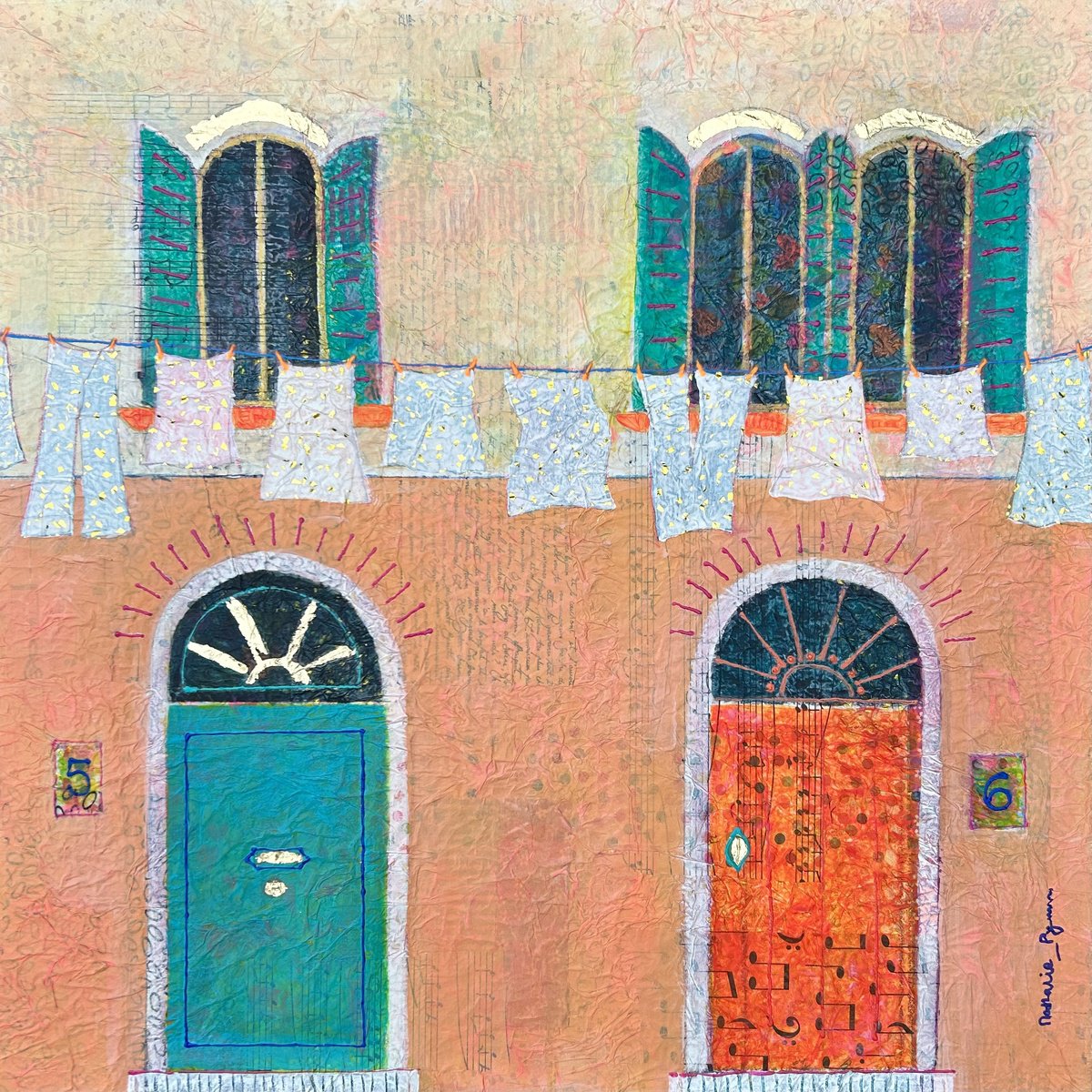 Illustrative Painting , Washing Day By Nathalie Pymm Art, 21 X 21, Artwork For Sale On Artfinder
