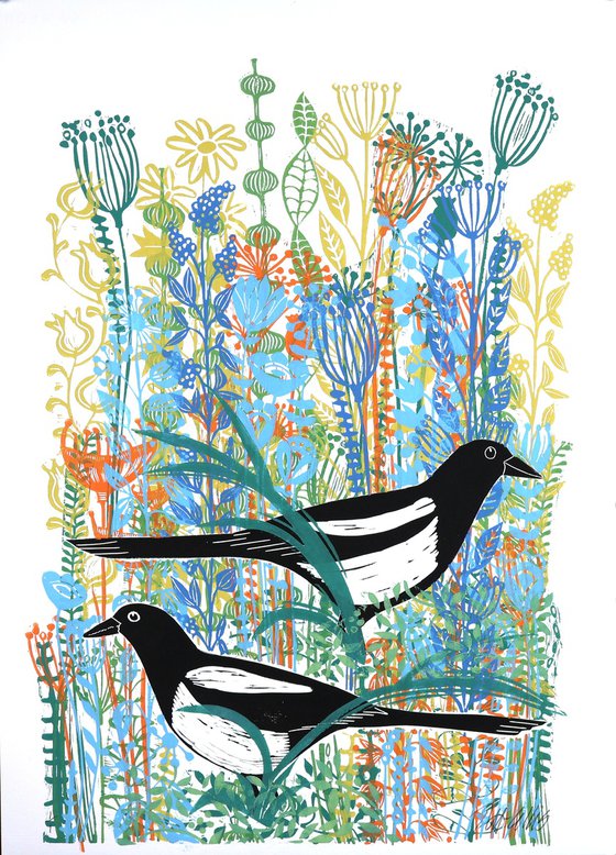 Magpies in the wildflowers