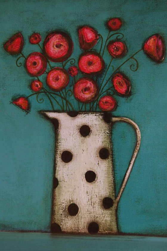 Red Poppies in a Polkadot Jug..,