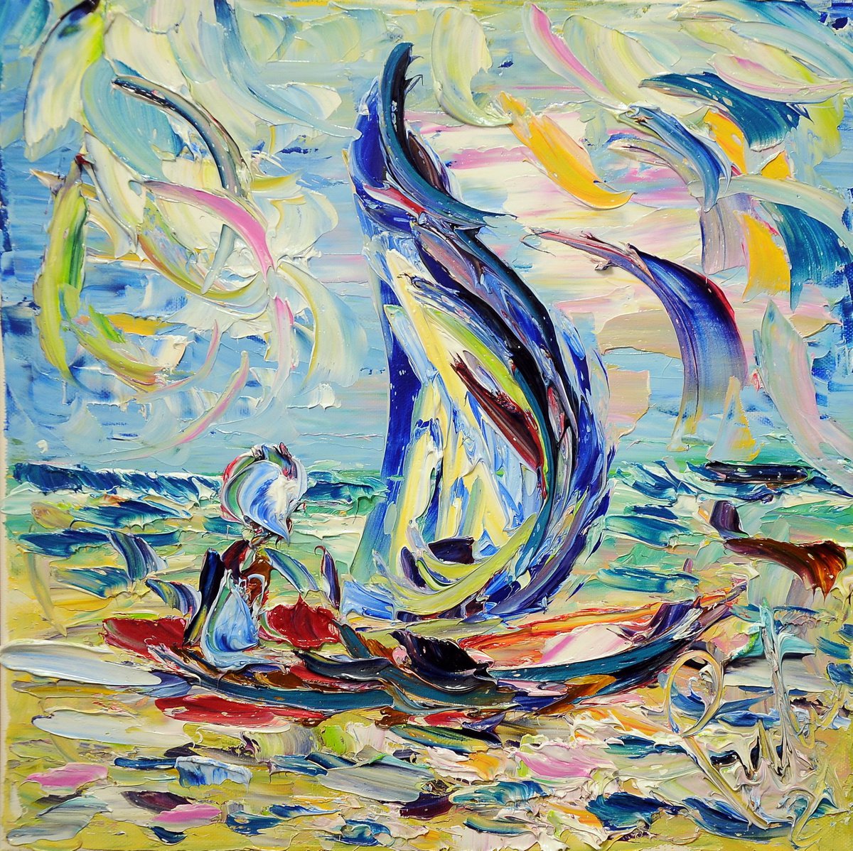 Impressionistic Landscape Oil Painting By Antonino Puliafico, 16 X 16, Piccola Vela, Original Artwork