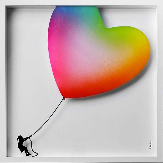 Balloon Heart on Glass - Rainbow