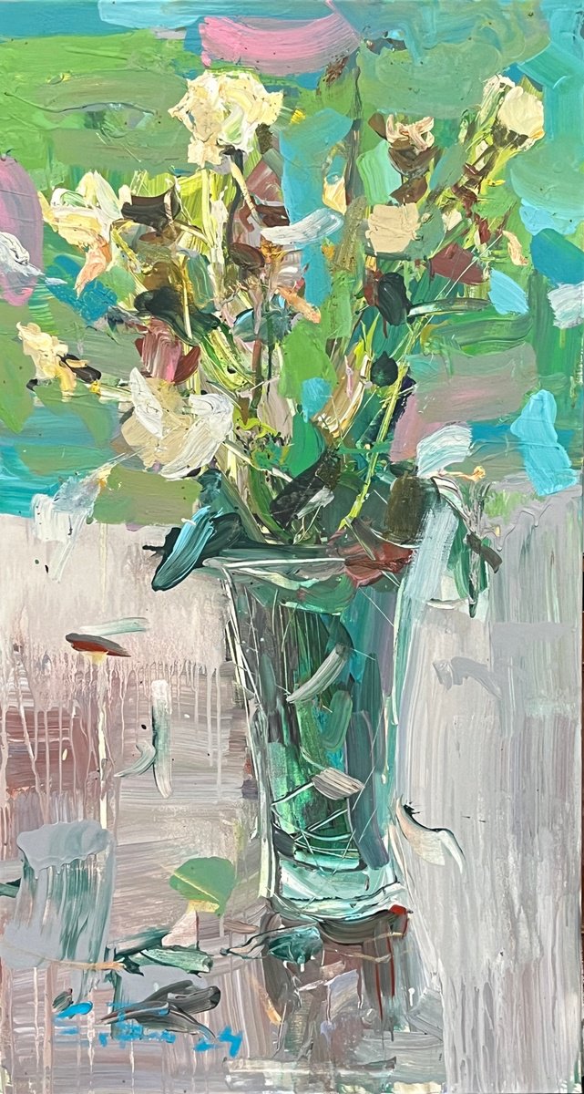 Expressive Botanical Ink Drawing By Eduard Belsky, 28 X 51, Flowers, Original Artwork