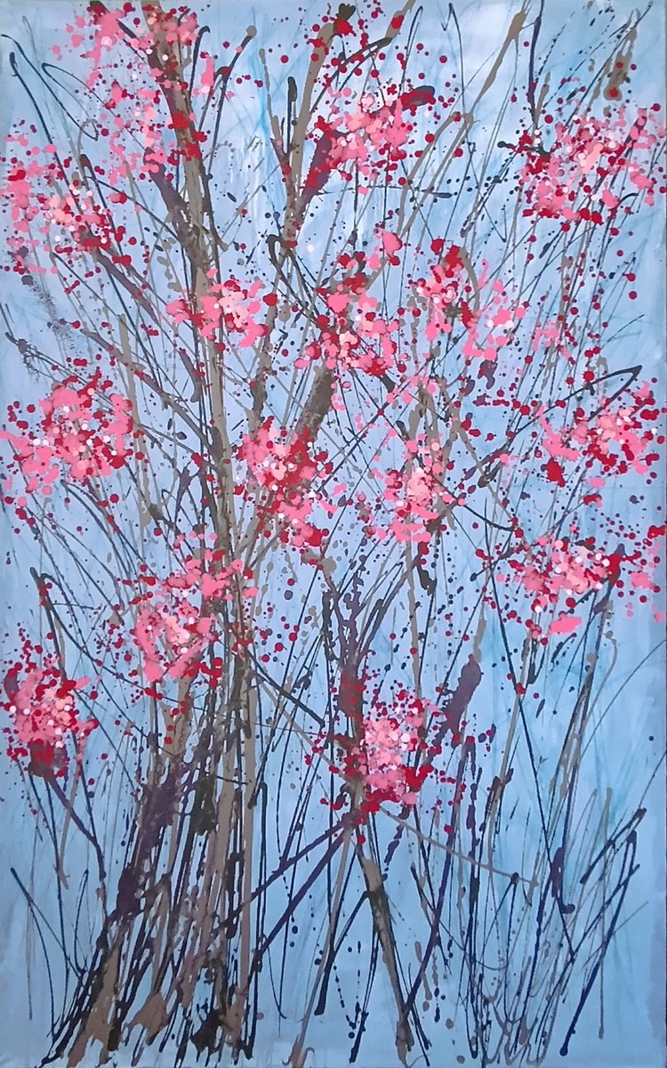 Expressive Abstract Acrylic Painting By Salana Art / Svetlana Samovarova, 39 X 63", Whisper Of Spring, Original Artwork