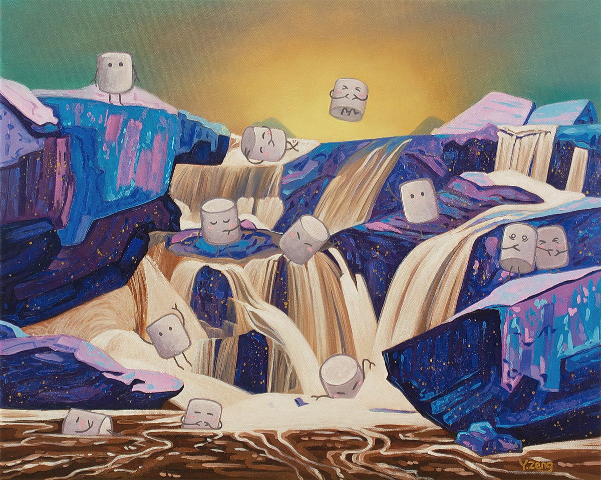 Surrealistic Oil Painting , Marshmallows Wonderland Chocolate Fall By Yue Zeng, 20 X 16, Artwork For Sale On Artfinder