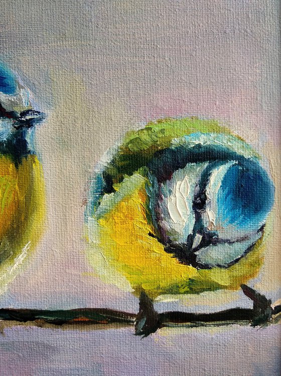 Chickadee couple Winter birds Framed and Ready to Hang Painting